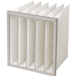 Taschenfilter mit mehreren rechteckigen Filtertaschen in einem stabilen Metallrahmen