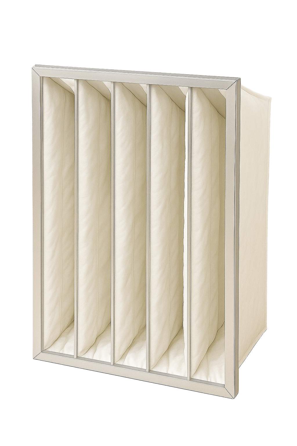 Rechteckiger Taschenfilter, 592 x 287 x 500 Millimeter, mit mehreren tiefen Filtertaschen in einem Metallrahmen